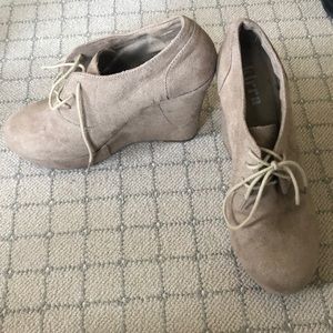 Beige lace up wedges